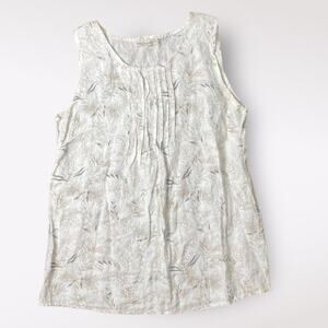 Laura Bianchi‎ White Floral Pleated Linen Tank Top Blouse Size S